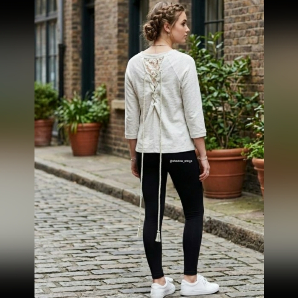 Hem & Thread Lace Up Back Sweatshirt - Size Medium Heather Gray Sweatshirt - Picture 2 of 10